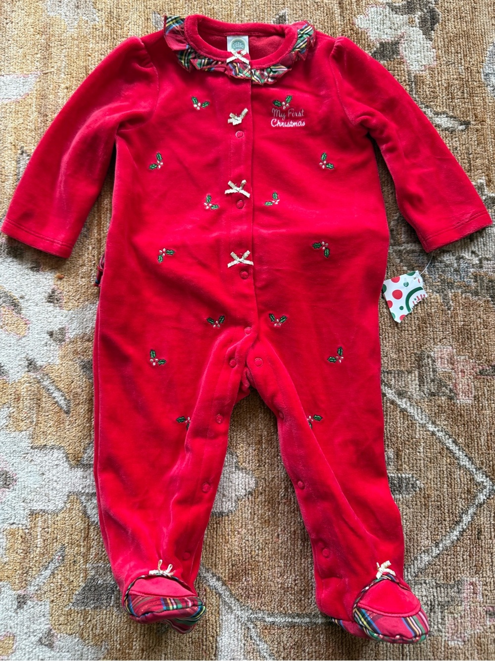Little Me 'My First Christmas' 9M Baby One-Piece Velvet Footed Pajamas New NWT